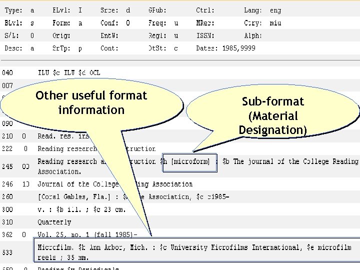 Other useful format information Sub-format (Material Designation) 