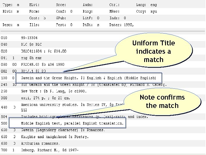 Uniform Title indicates a match Note confirms the match 