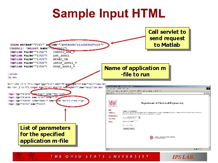 Sample Input HTML Call servlet to send request to Matlab Name of application m