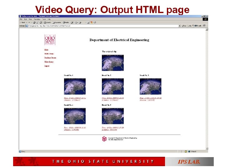 Video Query: Output HTML page IPS LAB. 