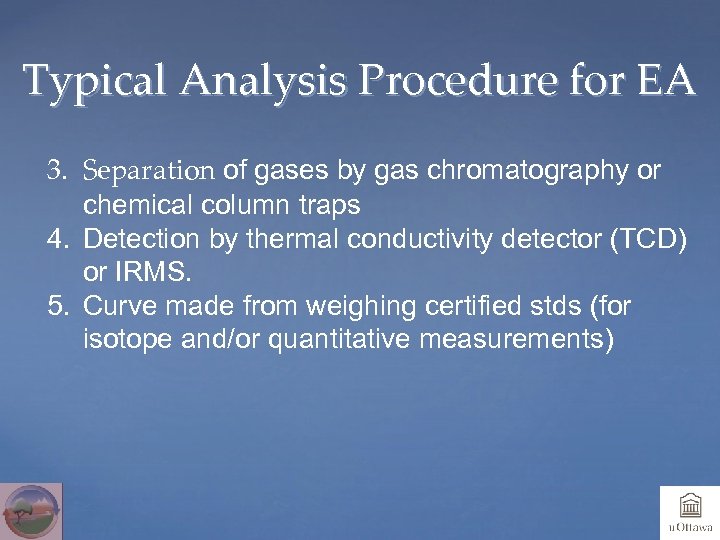 Typical Analysis Procedure for EA 3. Separation of gases by gas chromatography or chemical