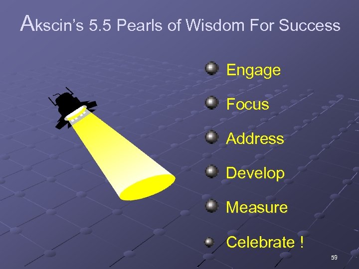 Akscin’s 5. 5 Pearls of Wisdom For Success Engage Focus Address Develop Measure Celebrate