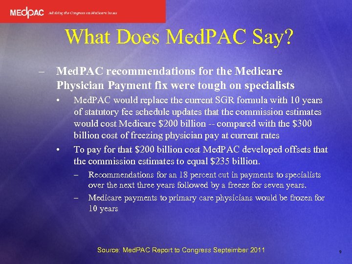 What Does Med. PAC Say? – Med. PAC recommendations for the Medicare Physician Payment