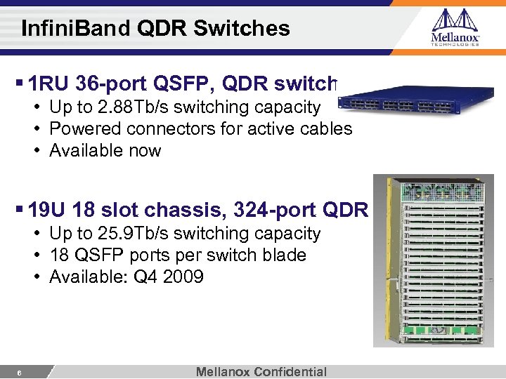 Infini. Band QDR Switches § 1 RU 36 -port QSFP, QDR switch • Up