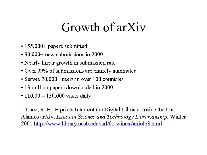 Growth of ar. Xiv • 155, 000+ papers submitted • 30, 000+ new submissions