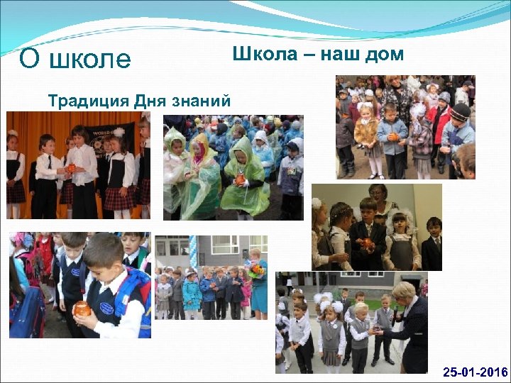 О школе Школа – наш дом Традиция Дня знаний 25 01 2016 