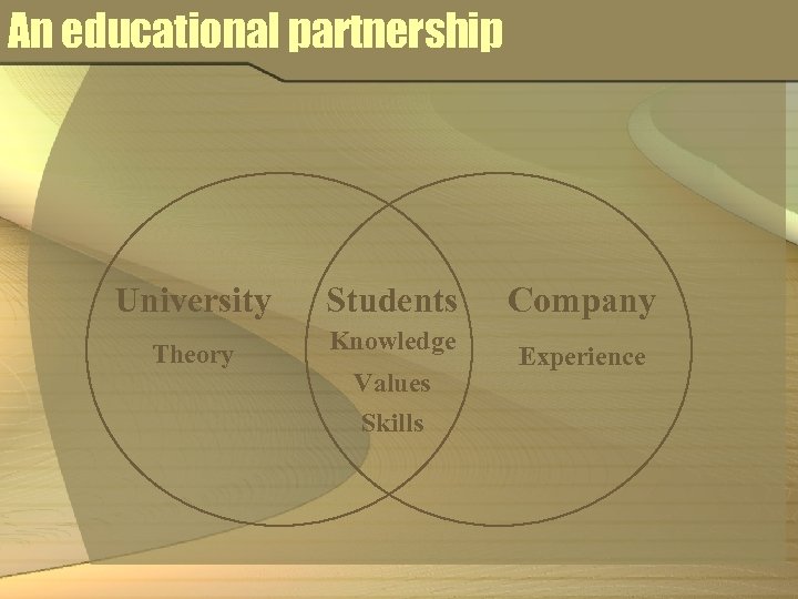 An educational partnership University Students Theory Knowledge Values Skills Company Experience 
