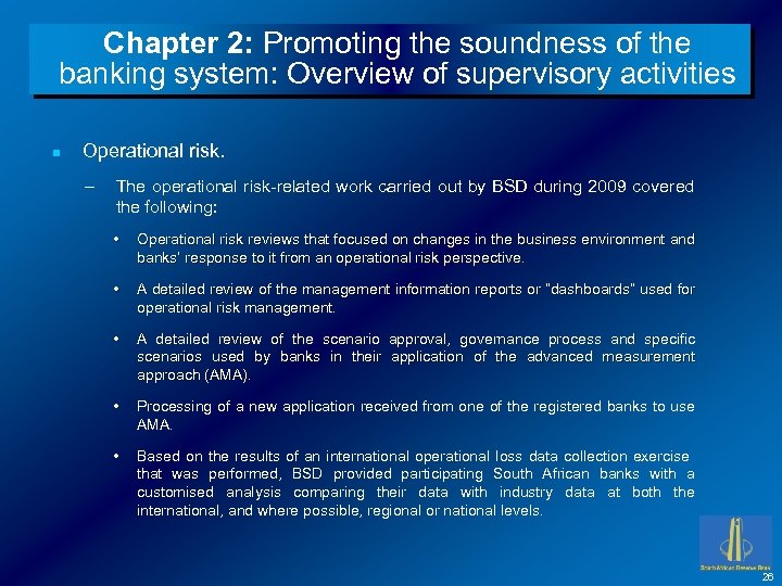 Chapter 2: Promoting the soundness of the banking system: Overview of supervisory activities n