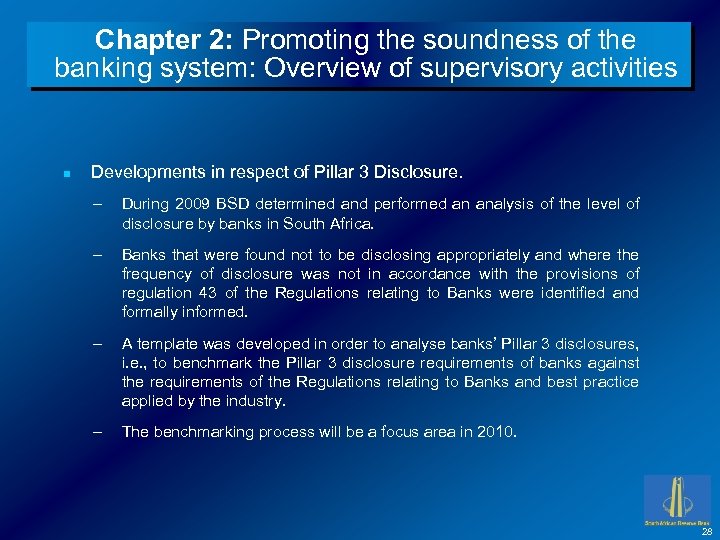 Chapter 2: Promoting the soundness of the banking system: Overview of supervisory activities n