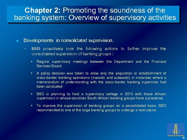 Chapter 2: Promoting the soundness of the banking system: Overview of supervisory activities n