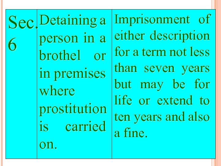 Sec. Detaining a person in a 6 brothel or in premises where prostitution is