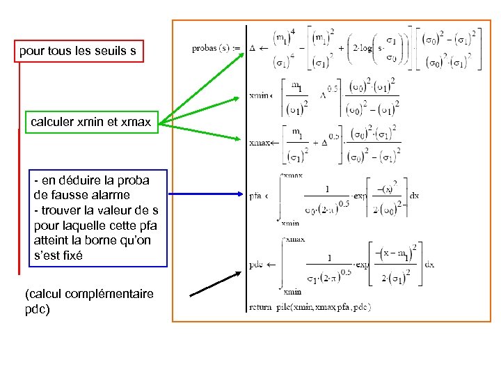 pour tous les seuils s calculer xmin et xmax - en déduire la proba