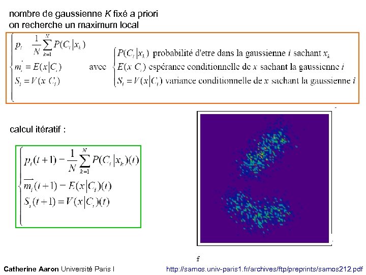 nombre de gaussienne K fixé a priori on recherche un maximum local calcul itératif