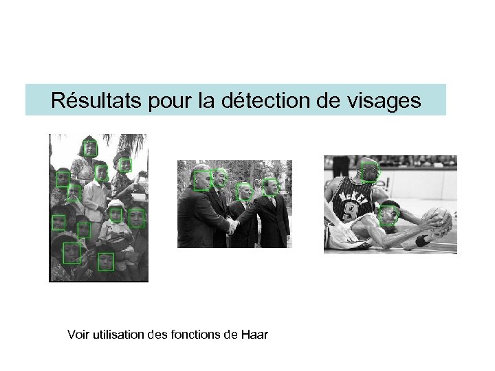 Résultats pour la détection de visages Voir utilisation des fonctions de Haar 