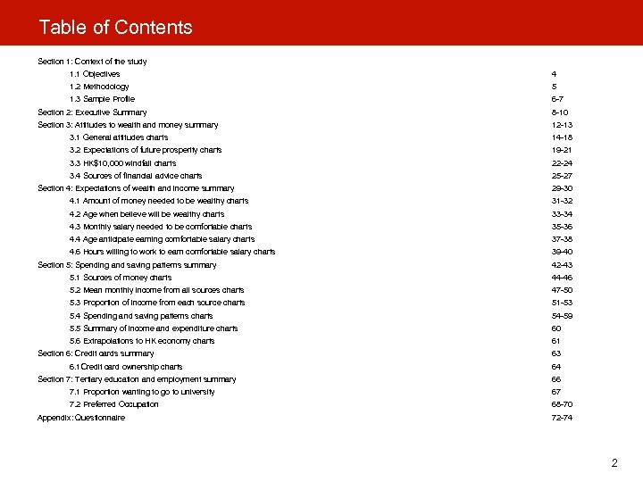 Table of Contents Section 1: Context of the study 1. 1 Objectives 4 1.