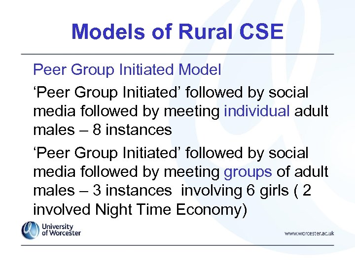 Models of Rural CSE Peer Group Initiated Model ‘Peer Group Initiated’ followed by social