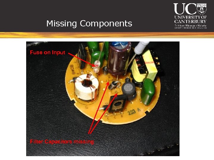 Missing Components Fuse on Input Filter Capacitors missing 