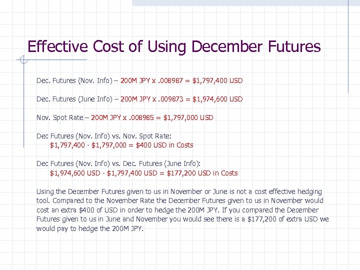 Effective Cost of Using December Futures Dec. Futures (Nov. Info) – 200 M JPY