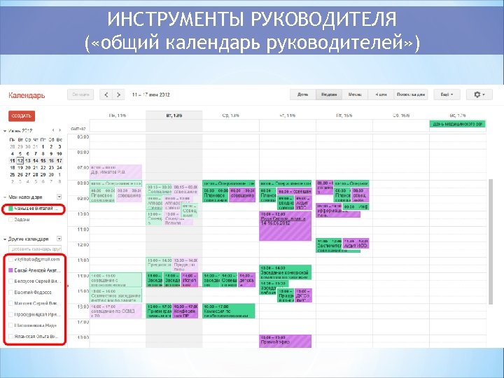 ИНСТРУМЕНТЫ РУКОВОДИТЕЛЯ ( «общий календарь руководителей» ) 