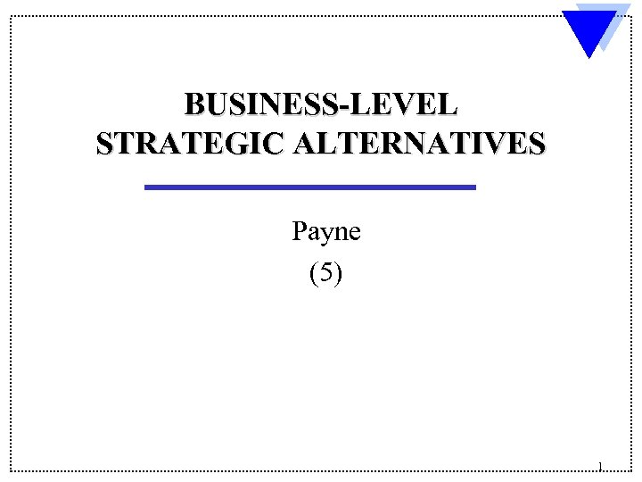 BUSINESS-LEVEL STRATEGIC ALTERNATIVES Payne (5) 1 