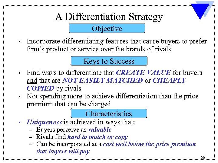 A Differentiation Strategy Objective • Incorporate differentiating features that cause buyers to prefer firm’s