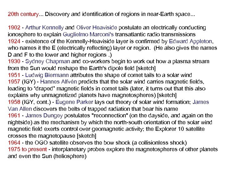20 th century. . . Discovery and identification of regions in near-Earth space. .