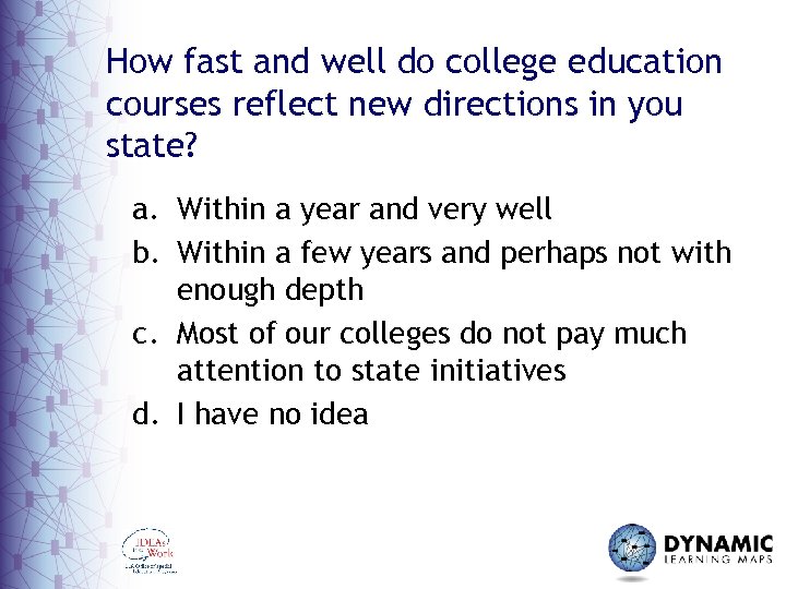 How fast and well do college education courses reflect new directions in you state?