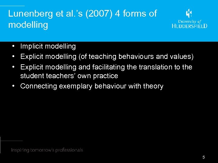 Lunenberg et al. ’s (2007) 4 forms of modelling • Implicit modelling • Explicit