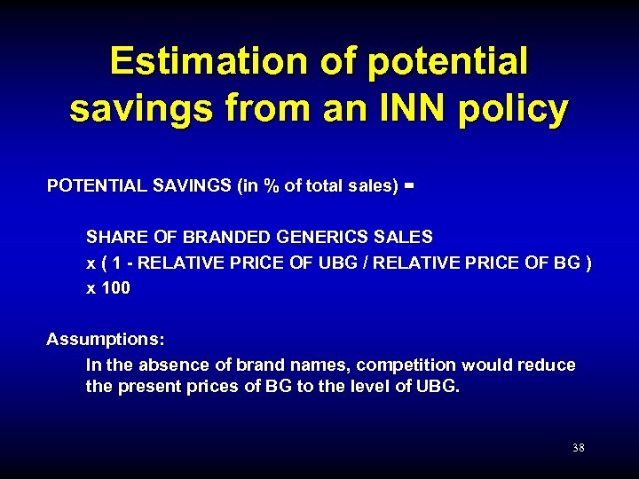 Estimation of potential savings from an INN policy POTENTIAL SAVINGS (in % of total