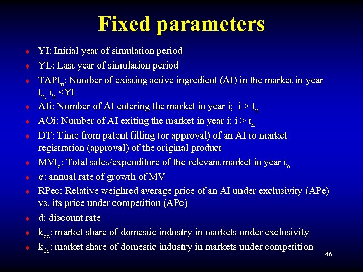 Fixed parameters ¨ ¨ ¨ YI: Initial year of simulation period YL: Last year