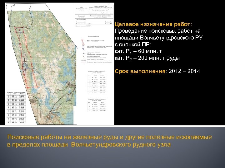 Целевое назначение работ: Проведение поисковых работ на площади Волчьетундровского РУ с оценкой ПР: кат.