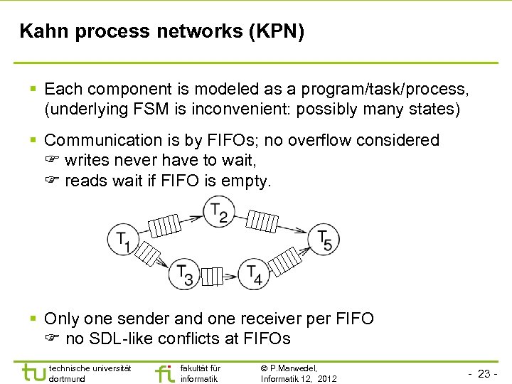 Kahn process networks (KPN) § Each component is modeled as a program/task/process, (underlying FSM