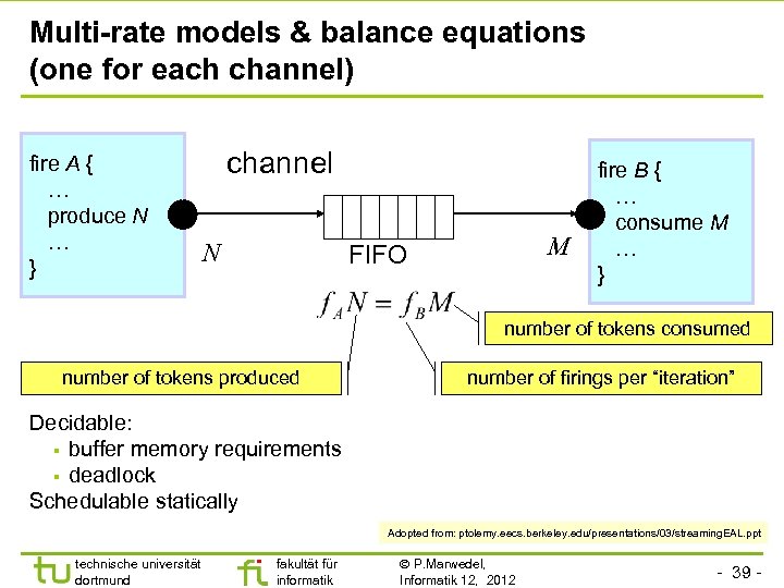 Multi-rate models & balance equations (one for each channel) fire A { … produce