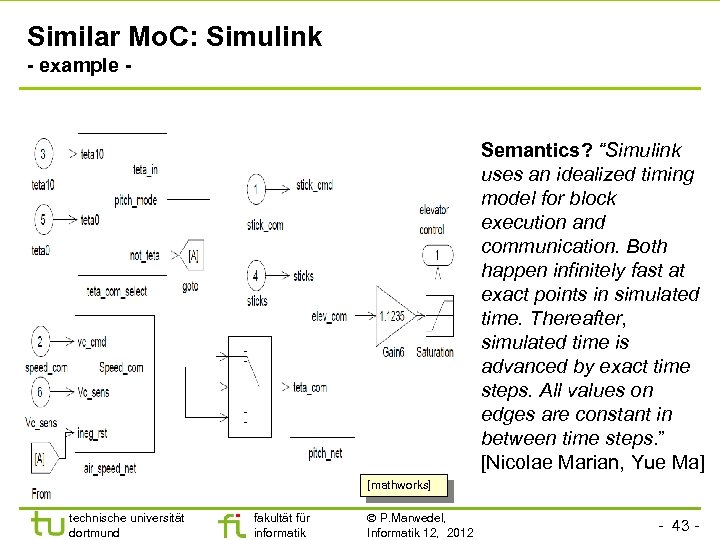 Similar Mo. C: Simulink - example - Semantics? “Simulink uses an idealized timing model