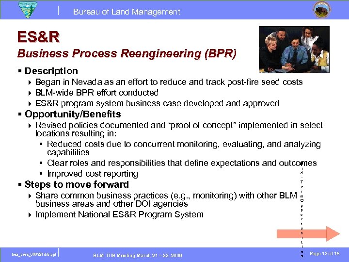 Bureau of Land Management ES&R Business Process Reengineering (BPR) § Description } } }