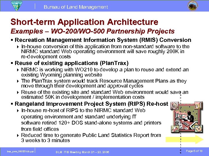 Bureau of Land Management Short-term Application Architecture Examples – WO-200/WO-500 Partnership Projects § Recreation