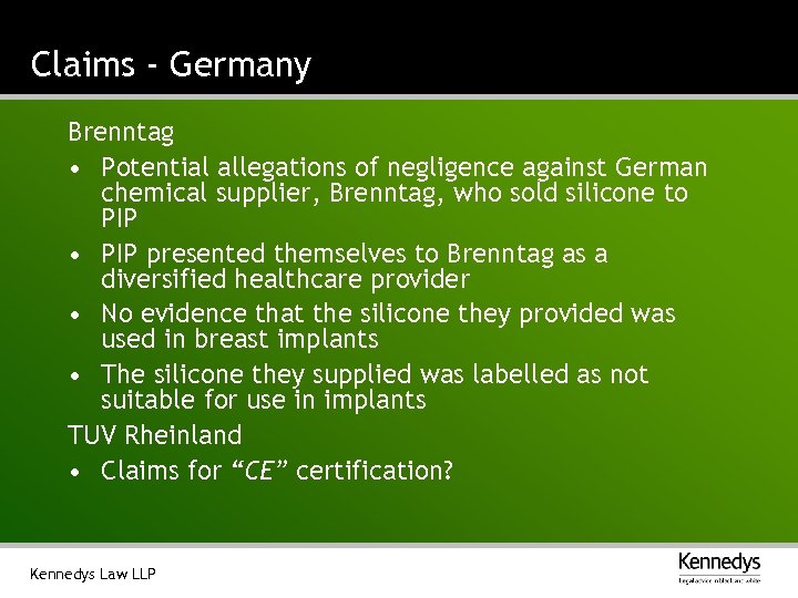 Claims - Germany Brenntag • Potential allegations of negligence against German chemical supplier, Brenntag,