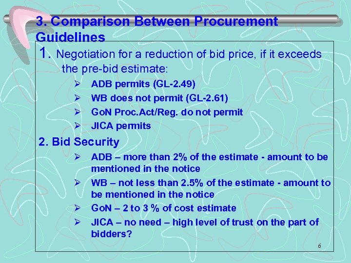 3. Comparison Between Procurement Guidelines 1. Negotiation for a reduction of bid price, if