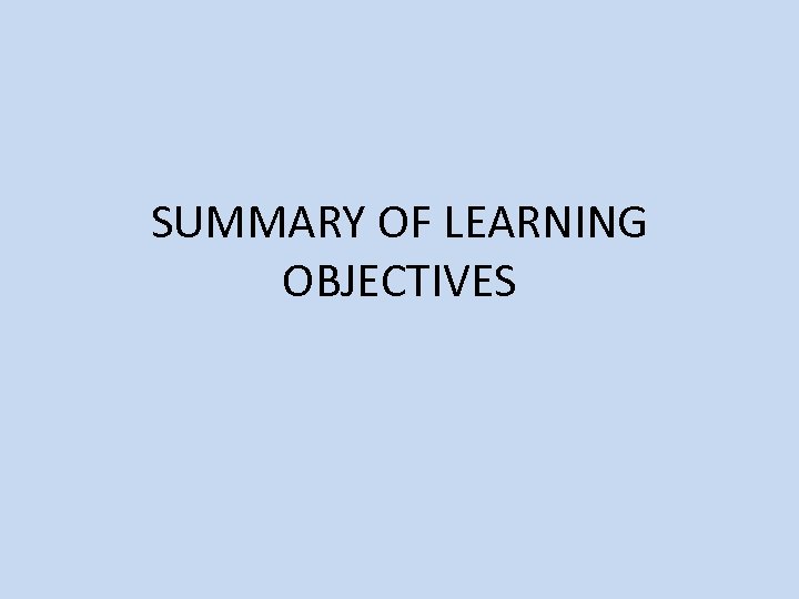 SUMMARY OF LEARNING OBJECTIVES 