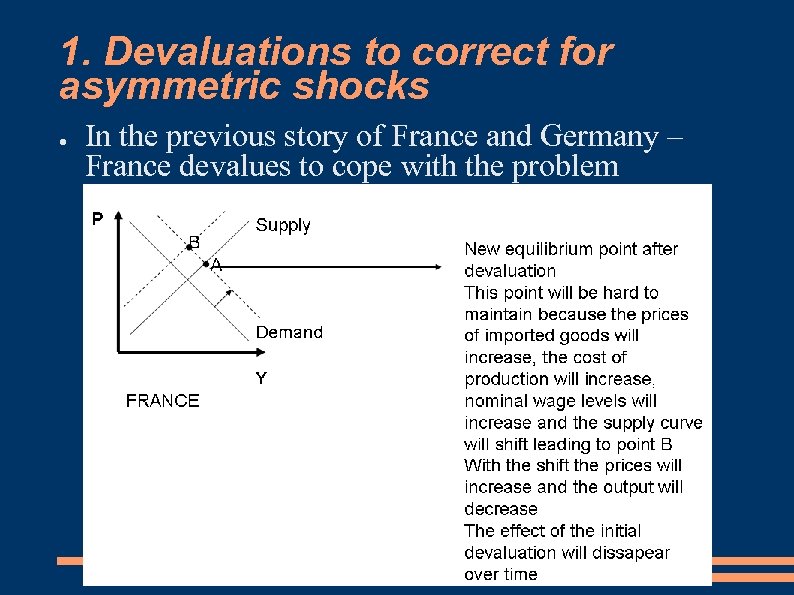 1. Devaluations to correct for asymmetric shocks ● In the previous story of France
