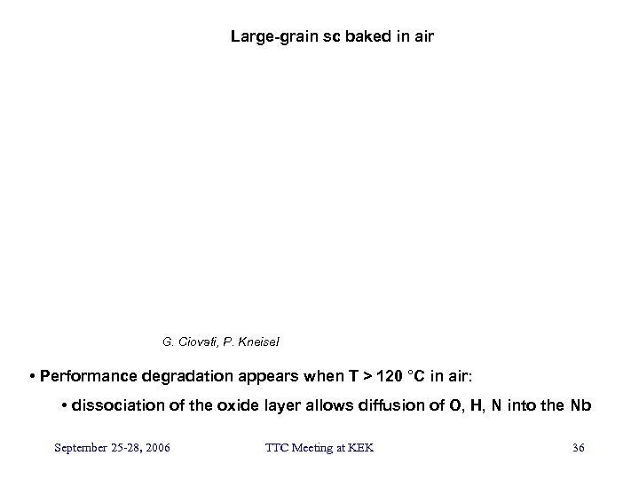 Large-grain sc baked in air G. Ciovati, P. Kneisel • Performance degradation appears when