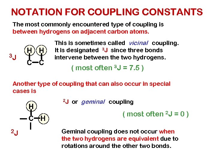 NOTATION FOR COUPLING CONSTANTS The most commonly encountered type of coupling is between hydrogens