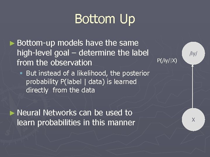 Bottom Up ► Bottom-up models have the same high-level goal – determine the label