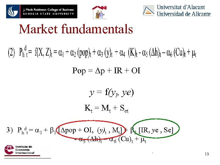 Market fundamentals Pop = Δp + IR + OI y = f(yl, ye) Kt