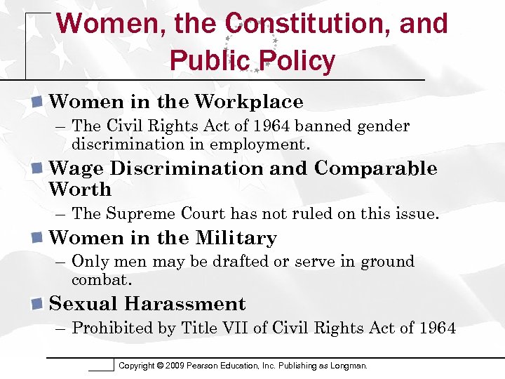 Women, the Constitution, and Public Policy Women in the Workplace – The Civil Rights