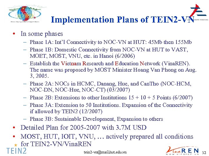 Implementation Plans of TEIN 2 -VN • In some phases – Phase 1 A:
