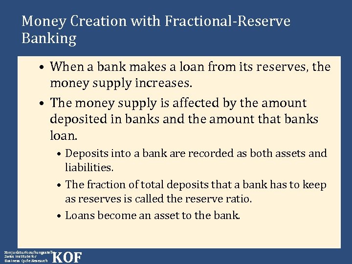 Money Creation with Fractional-Reserve Banking • When a bank makes a loan from its