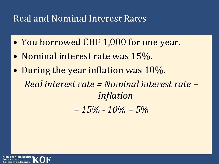 Real and Nominal Interest Rates • You borrowed CHF 1, 000 for one year.