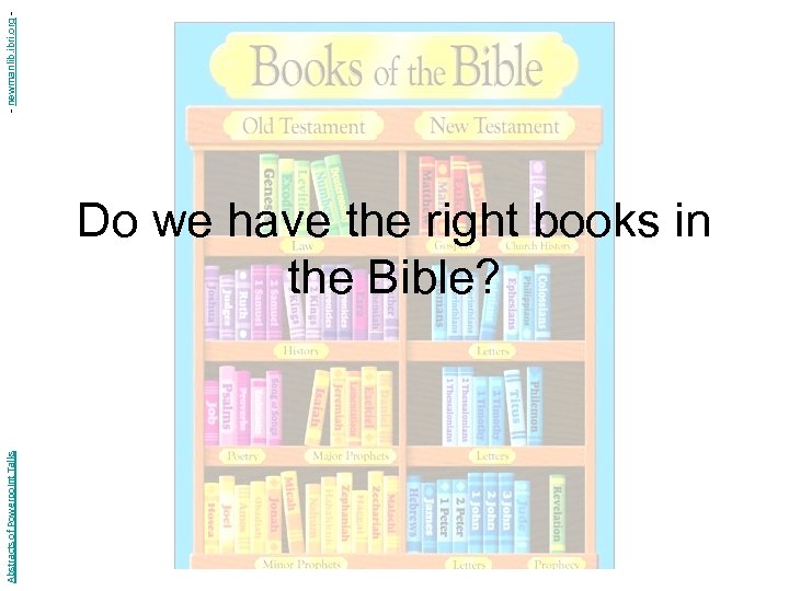 Abstracts of Powerpoint Talks Do we have the right books in the Bible? -