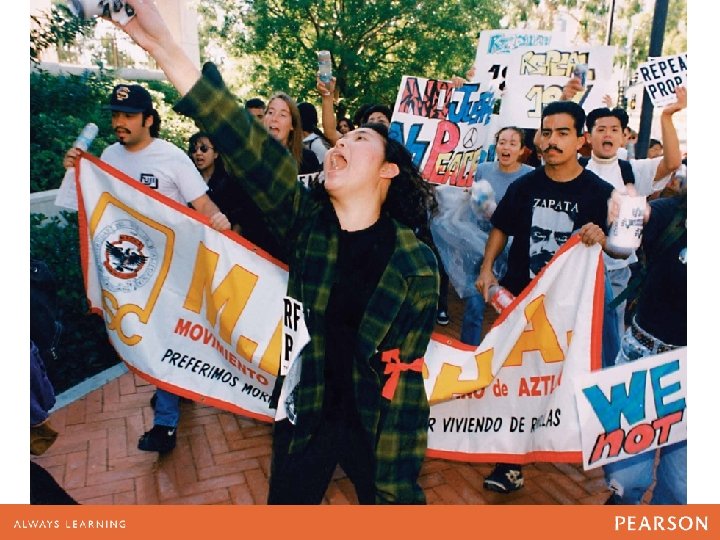 This photograph shows Grace Lee and a group of fellow students demonstrating 